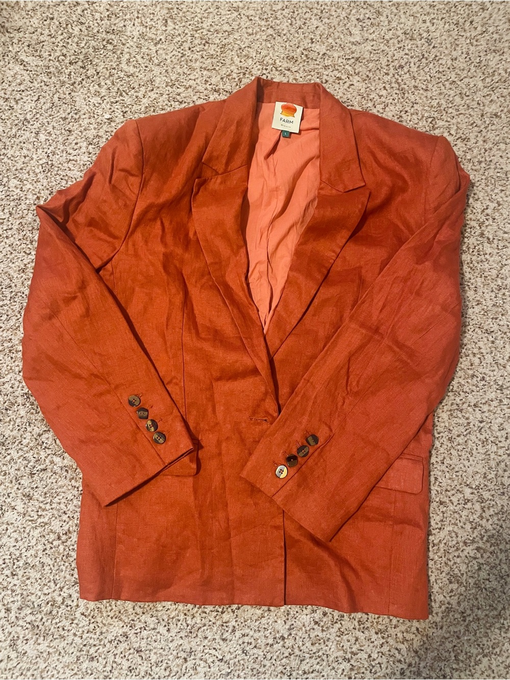 FARM Rio Rust Orange Linen-Blend Women's Blazer